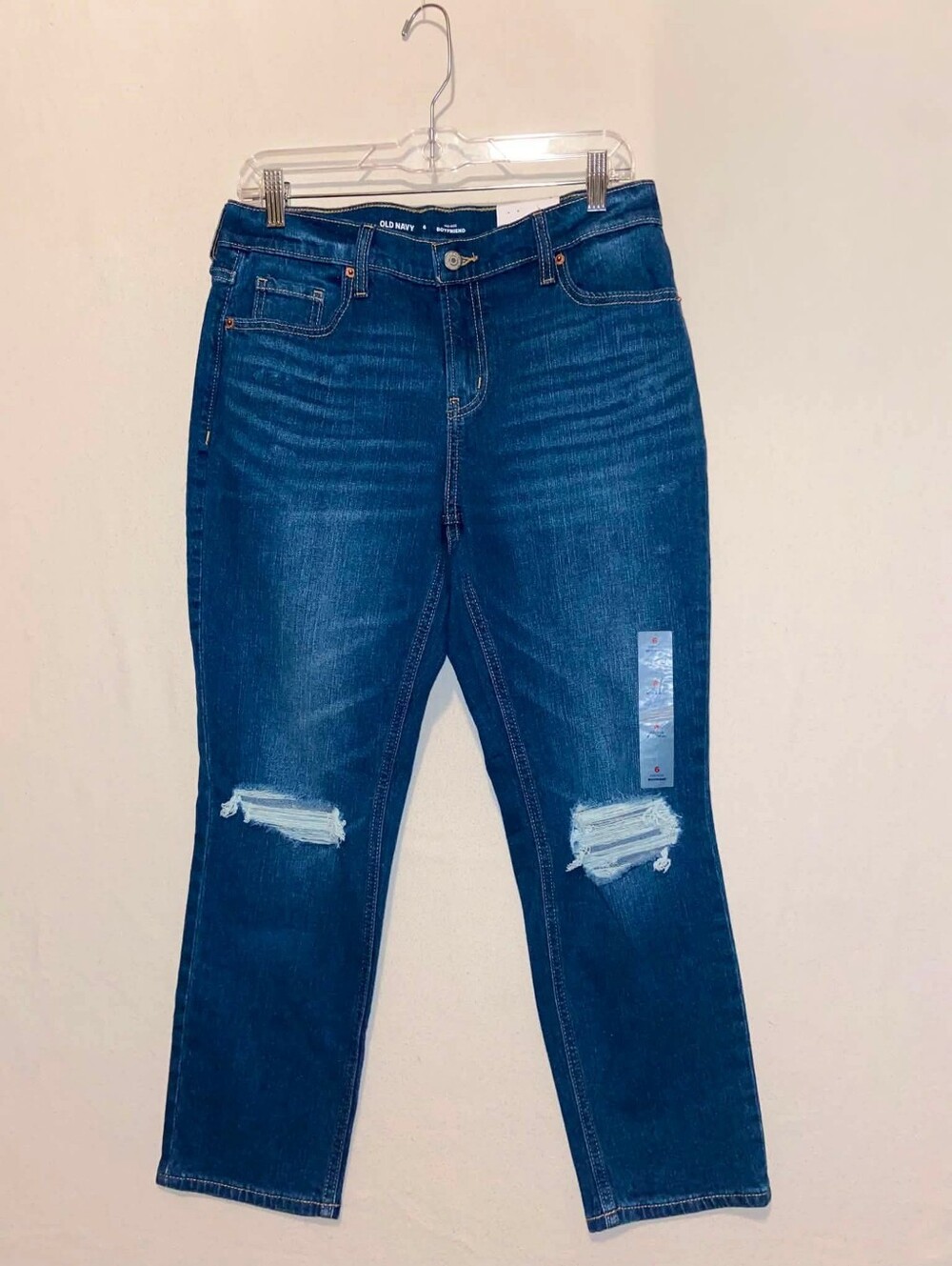 Old Navy Blue Boyfriend Jeans with Knee Rips